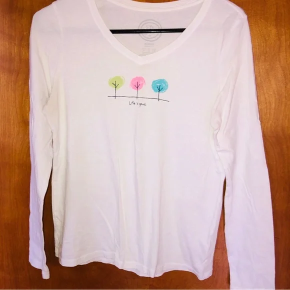 Life is Good Long Sleeve Tee with Colorful Tree Design - Picture 1 of 3